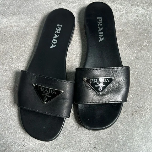 Prada Shoes Prada Black Logo Slides Size 395 Poshmark